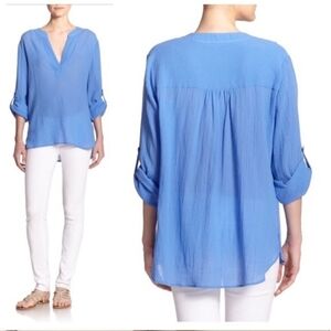 Diane von Furstenberg ESTI Gauze Crinkled Cotton Blue Lagenlook Tunic Top Size 8
